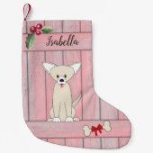Schattige Chihuahua Roze Houten Omheining Monogram Kleine Kerstsok (Voorkant)