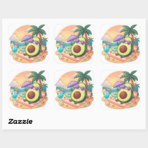 Schattige Chill Avocado op Strand Zomer Vakantie S Vierkante Sticker