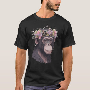 Schattige Chimpansee Bloemenkroon Bloem Aap Monnik T-shirt