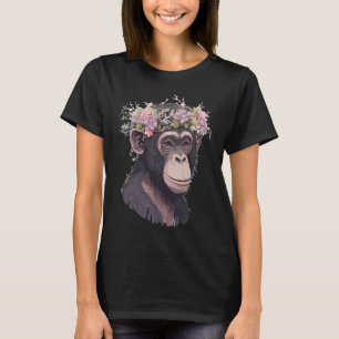 Schattige Chimpansee Bloemenkroon Bloemige Aap Mon T-shirt