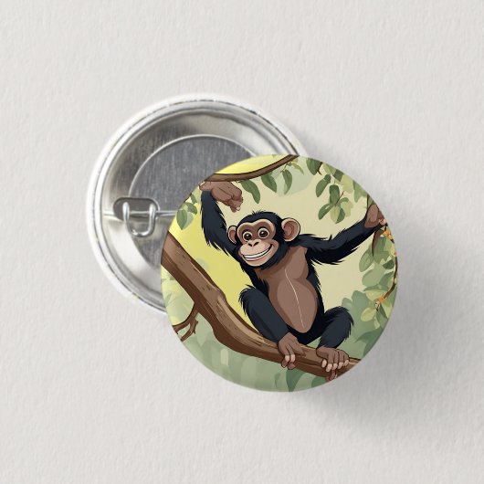 Schattige chimpansee ronde button 3,2 cm (Voorkant /achterkant)