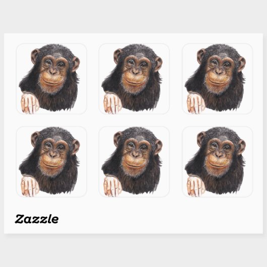 Schattige Chimpansee Vierkante Sticker (Vel)