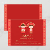 Schattige Chinees bruidspaar RSVP Kaartje (Voorkant / Achterkant)