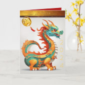 Schattige Chinees Dragon aangepaste Jaar Verjaarda Kaart (Gele Bloem)