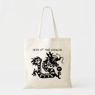 Schattige Chinees Drakenjaar papier-cut 2024 Monog Tote Bag