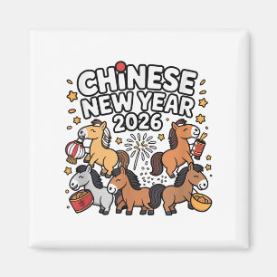 Schattige Chinees Nieuwjaar 2026 Horse Zodiac Luna Magneet
