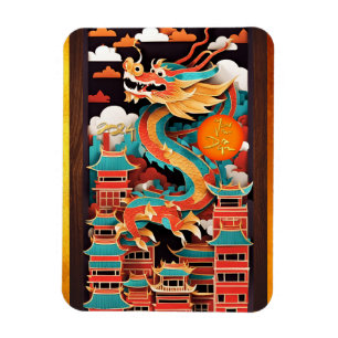 Schattige Chinees Nieuwjaar Dragon Origami FPM2 Magneet
