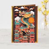Schattige Chinees Nieuwjaar Dragon Origami GC2 Kaart (Gele Bloem)