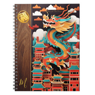 Schattige Chinees Nieuwjaar Dragon Origami Monogra Notitieboek