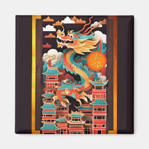 Schattige Chinees Nieuwjaar Dragon Origami SqM2 Magneet