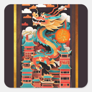 Schattige Chinees Nieuwjaar Dragon Origami SqS2 Vierkante Sticker