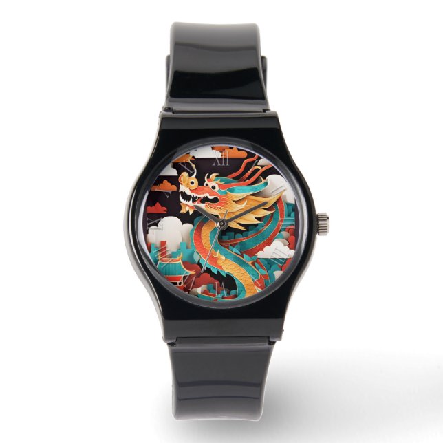 Schattige Chinees Nieuwjaar Dragon Zodiac Verjaard Horloge (Voorkant)