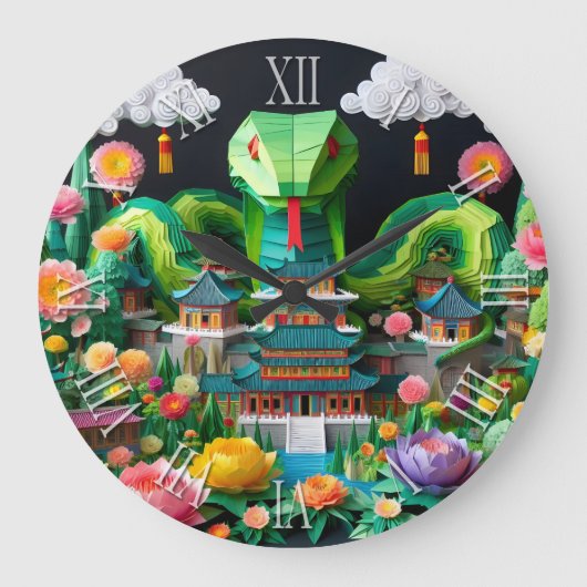 Schattige Chinees Nieuwjaar Snake Origami WC8 Grote Klok (Voorkant)