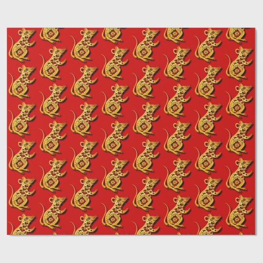 Schattige Chinees Rat papier-gesneden Nieuwjaar Ve Cadeaupapier (Vlak)