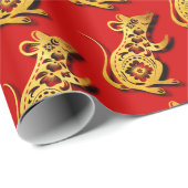 Schattige Chinees Rat papier-gesneden Nieuwjaar Ve Cadeaupapier (Rol Hoek)