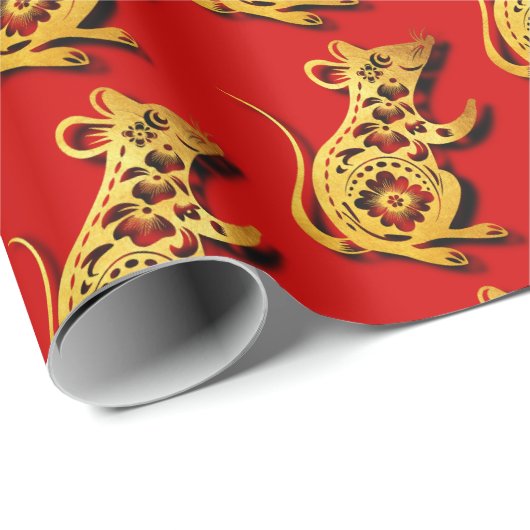 Schattige Chinees Rat papier-gesneden Nieuwjaar Ve Cadeaupapier (Rol Hoek)