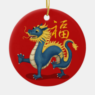 Schattige Chinese Draak "Geluk" Chinees Nieuwjaar Keramisch Ornament