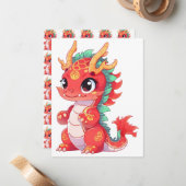 Schattige Chinese Draak  Notitiekaartje (Voorkant / Achterkant in situ)