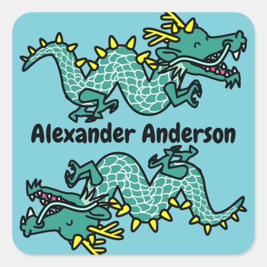 Schattige Chinese Draken Personaliseer Vierkante Sticker (Voorkant)