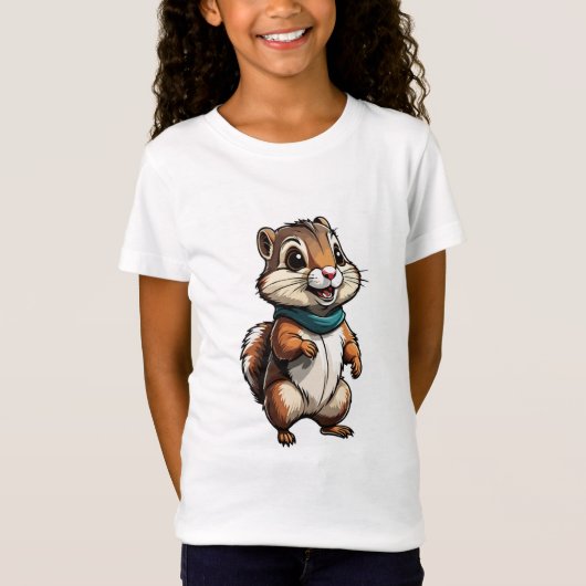 Schattige Chipmunk Cartoon Sticker met Blauwgroen  T-shirt (Voorkant)