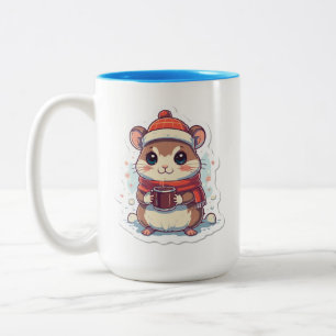 Schattige chipmunk gekleed voor de winter met een tweekleurige koffiemok
