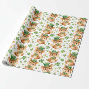 Schattige Chipmunk Groen Pet Shamrock St. Patrick' Cadeaupapier