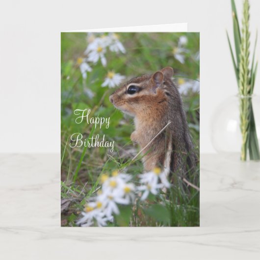 Schattige Chipmunk in bloemen Feestdagen Kaart (Voorkant)
