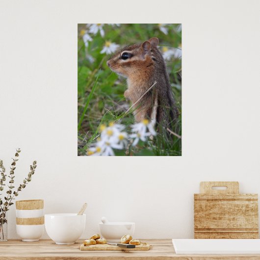 Schattige Chipmunk in bloemen Poster (Keuken)