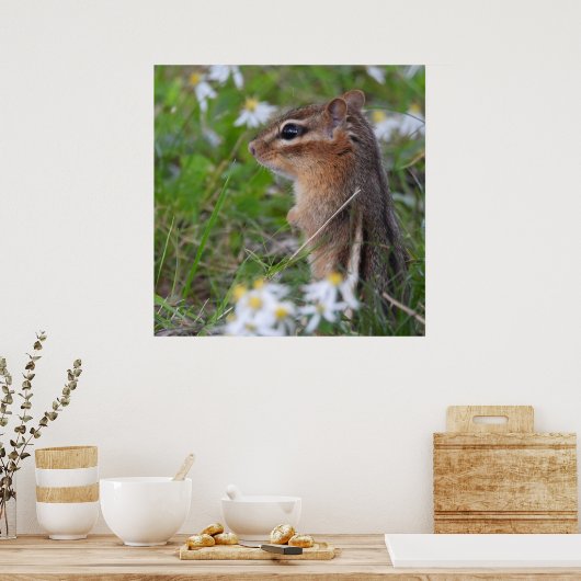 Schattige Chipmunk in bloemen Poster (Keuken)