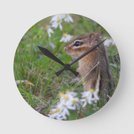 Schattige Chipmunk in bloemen Ronde Klok (Voorkant)