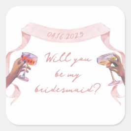 Schattige chique aangepaste bruidsmeisje voorstel  vierkante sticker