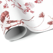 Schattige chique  Cupido Angel Rood Bloemen Toile Cadeaupapier (Rol Hoek)