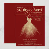 Schattige chique gouden jurk rood Quinceañera Kaart (Voorkant / Achterkant)