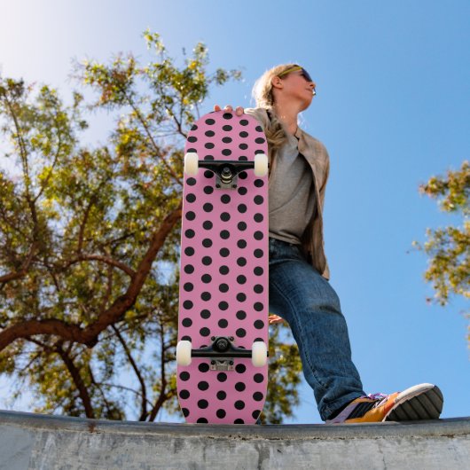 Schattige Chique Polka Dots Roze en Zwart Persoonlijk Skateboard (Buiten 1)