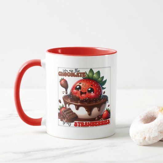 Schattige chocolade aardbei woordkunst mok (Met donut)