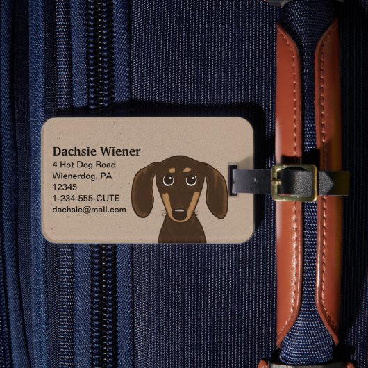 Schattige Chocolade Dachshund | Cartoon Weiner Dog Bagagelabel (Voorkant Insitu 4)