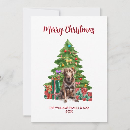 Schattige Chocolade Lab Gepersonaliseerde Hondenke Feestdagenkaart (Voorkant)