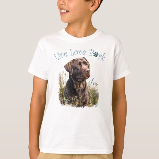 Schattige Chocolade Lab hond bloemig T-shirt (Voorkant)