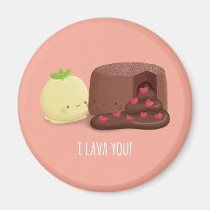 Schattige chocolade lava cake en ijs pun-magneet magneet