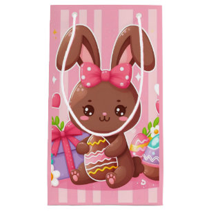 Schattige chocolade Paashaas met roze strepen Klein Cadeauzakje