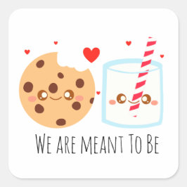 Schattige chocoladekoekje en melkglas vierkante sticker