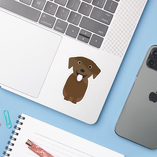 Schattige Chocoladelab, Labrador Retriever Hondenv Sticker (Laptop met iPhone)