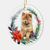 Schattige Chow Puppy Waterverf Poinsettia Keramisch Ornament (Links)