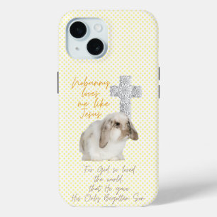 Schattige christelijke gele stip konijn bloemenkru iPhone 15 case