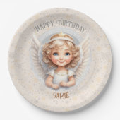 Schattige Christmas Angel Verjaardagsnaam Papier B Papieren Bordje (Voorkant)