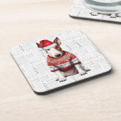 Schattige Christmas Bull Terrier Dog Woof Word Art Bier Onderzetter (Linkerzijde)