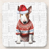 Schattige Christmas Bull Terrier Dog Woof Word Art Bier Onderzetter (Voorkant)