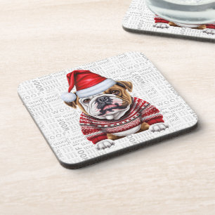 Schattige Christmas Bulldog Woof Word Art Bier Onderzetter