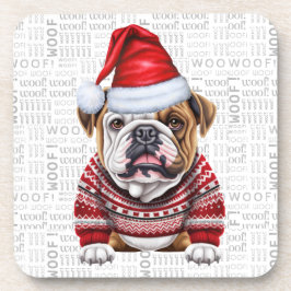 Schattige Christmas Bulldog Woof Word Art Bier Onderzetter