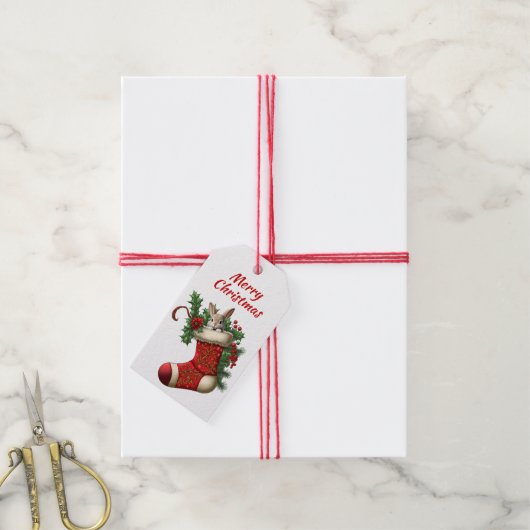 Schattige Christmas Bunny Rabbit Peking Cadeaulabel (Met Touw)